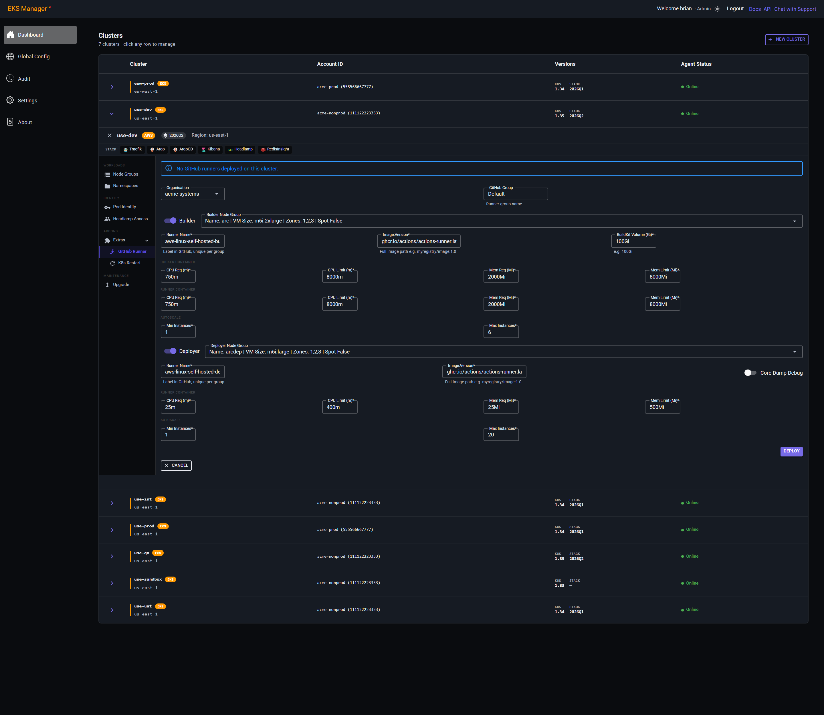 Both the builder and deployer enabled, each with a node pool chosen
