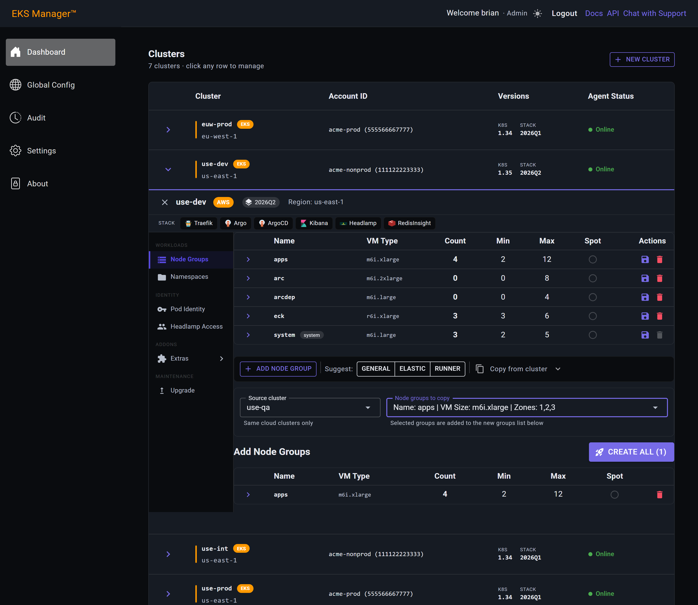Add Node Groups section showing the apps group copied in from another cluster