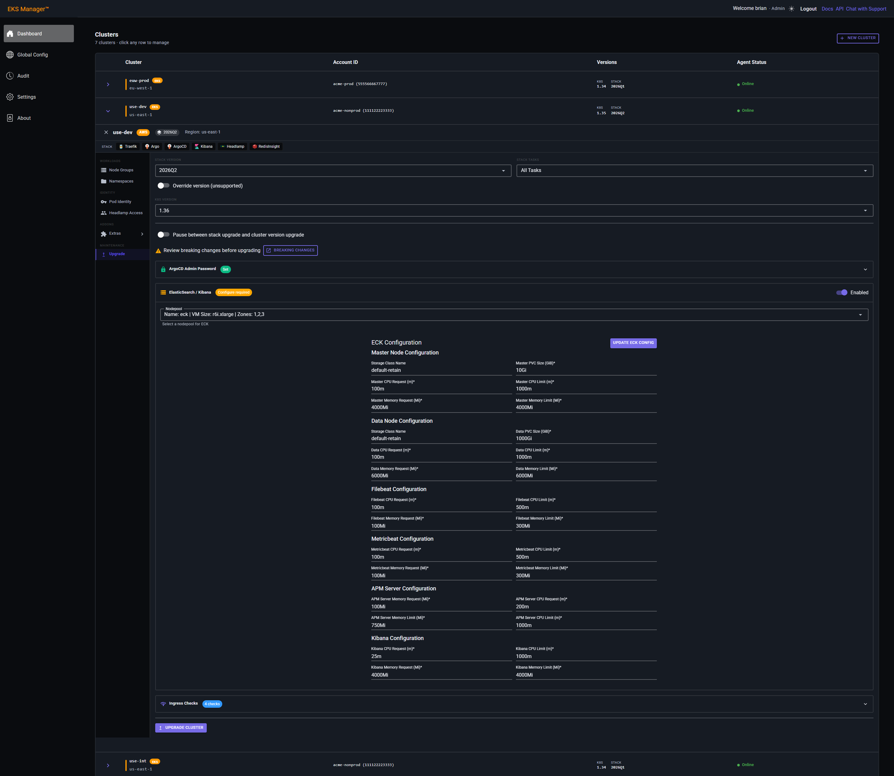 The ECK Nodepool control set to the eck node group