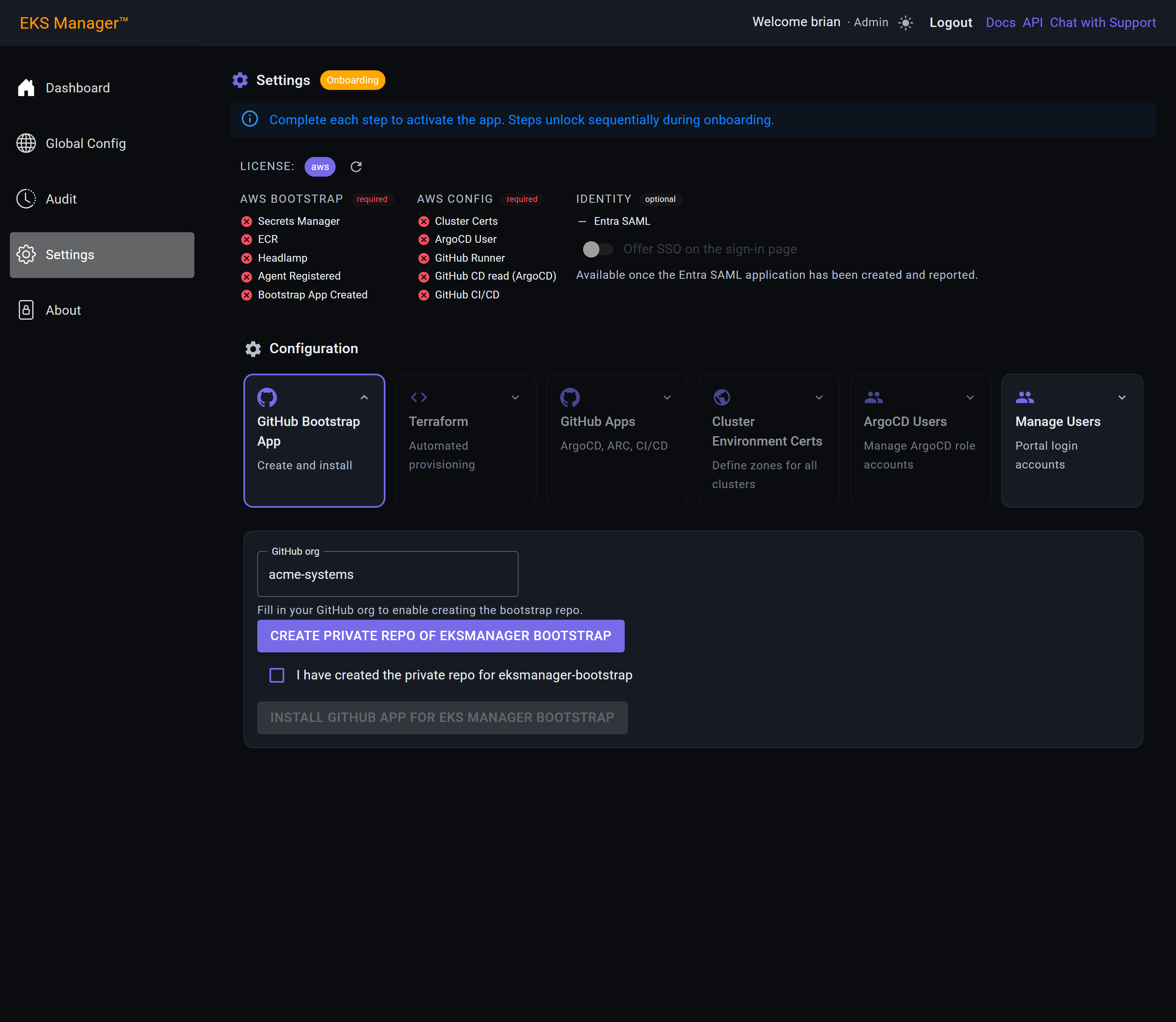 The confirmation checkbox shown after creating the repository