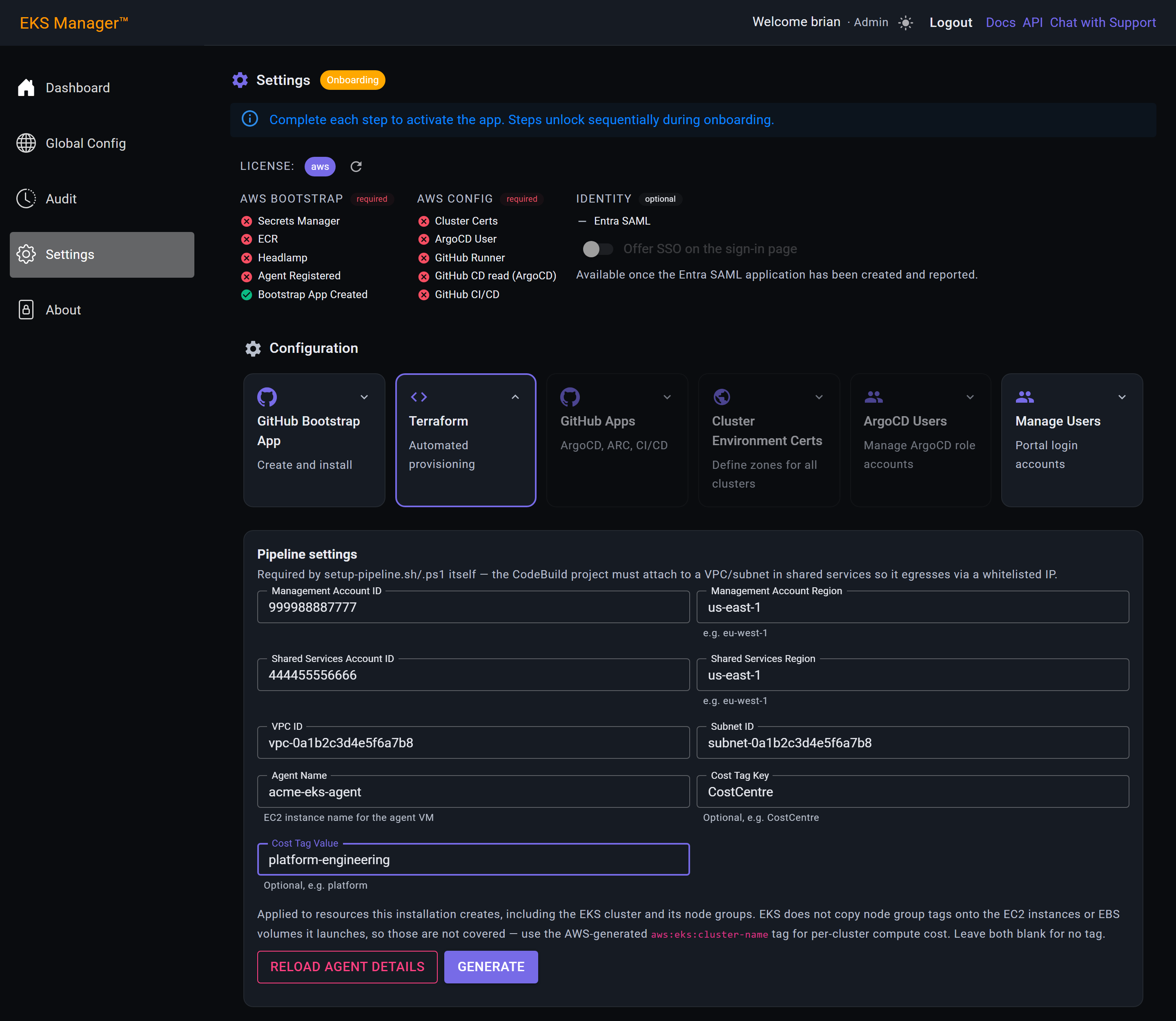 The Generate button below the pipeline settings