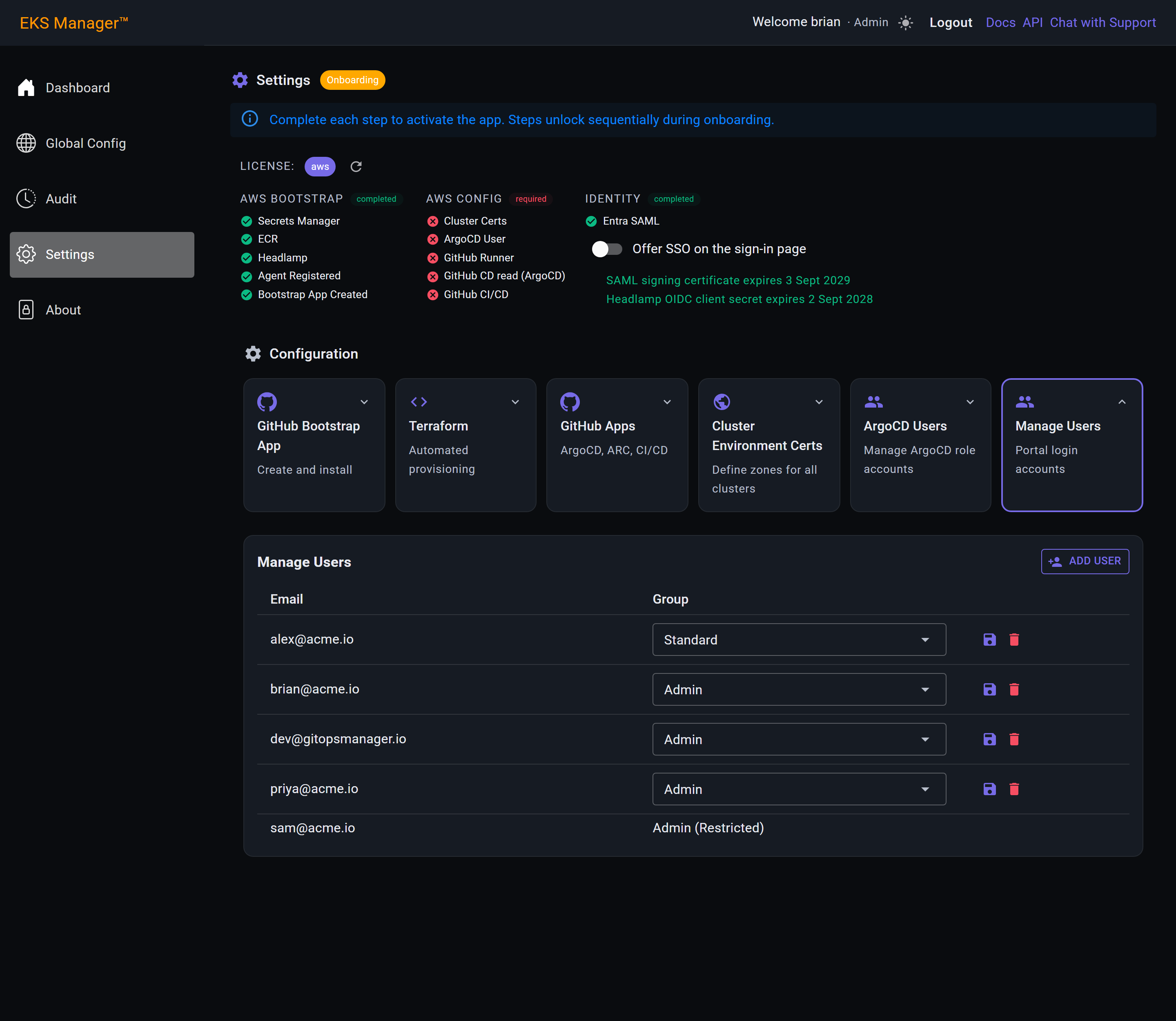 The Add User button above the portal user list